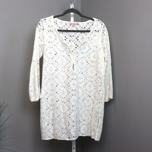Calypso St Barth White Eyelet Tunic L Boho Cover Up